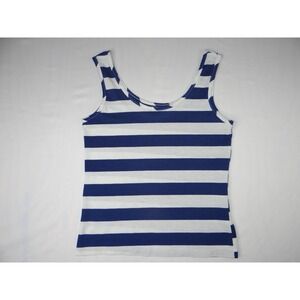 Vintage Y2K Blue‎ White Stripe Tank Top Scoop Neck Sleeveless Casual Sz S